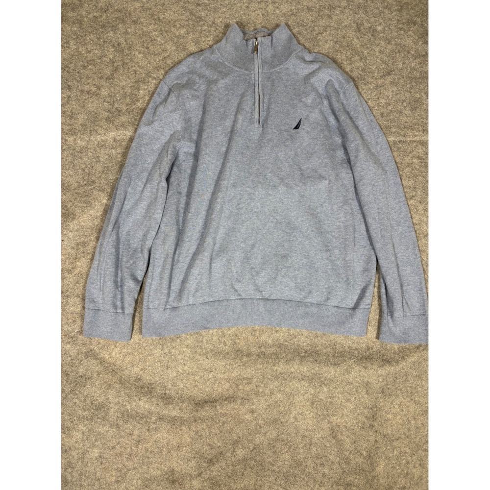 Nautica Mens Quarter‎ Zip Pullover Sweater Light Blue Size XL Cotton